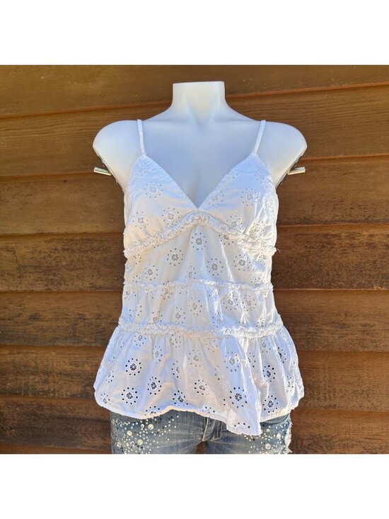 Polo Jeans Co Tops - Polo Jeans Co White Eyelet Sleeveless Peplum Top With Adjustable Straps Womens M